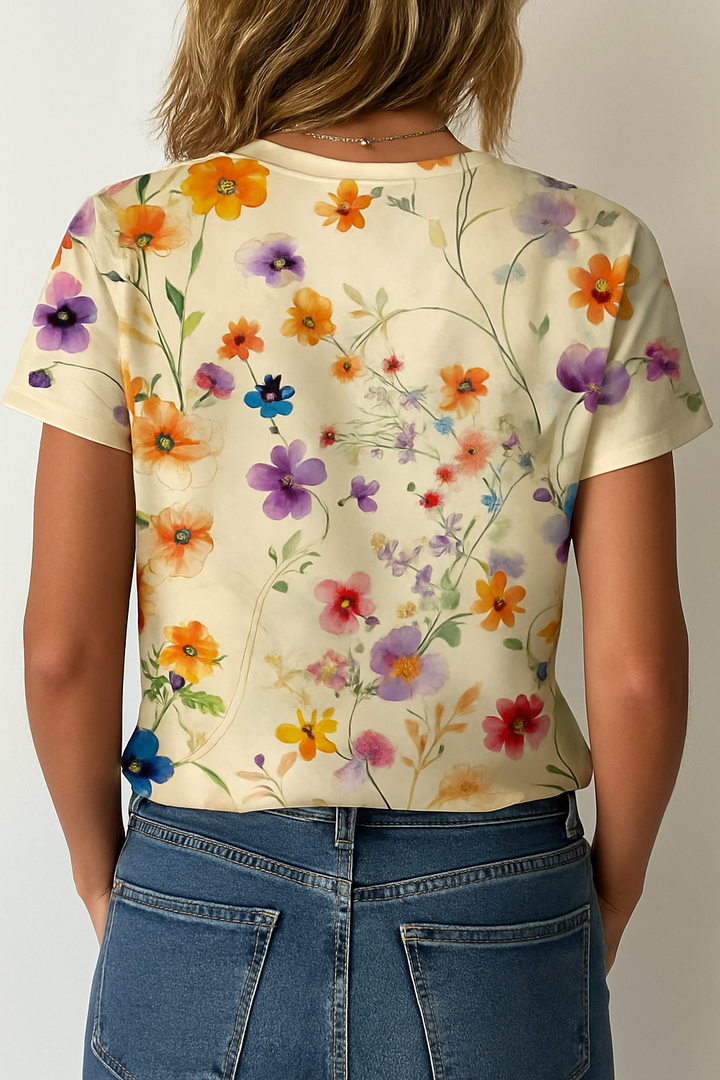 Kvinders Vintage Blomster T-Shirt